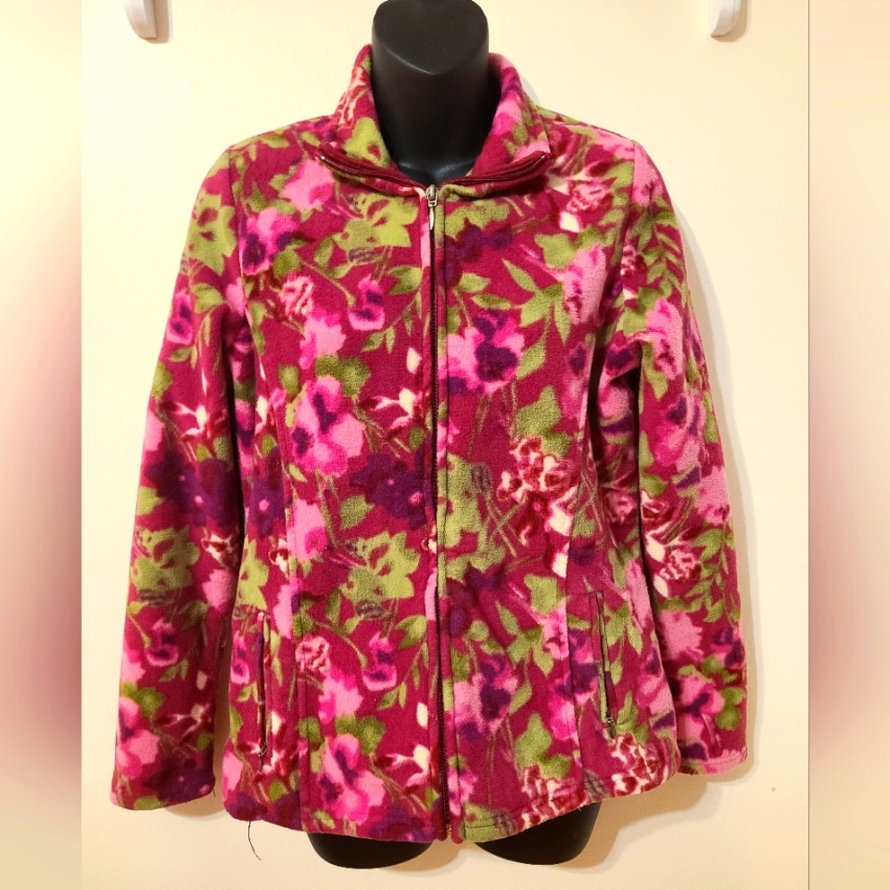 🌟 Floral Zipper Fleece Jacket Size Small